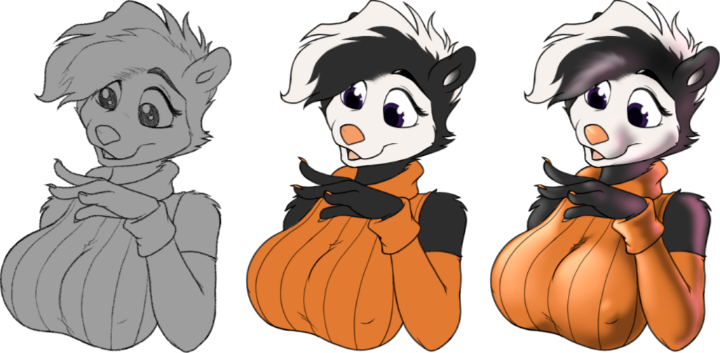 Sketch, Flats, & Shading example, featuring Samantha